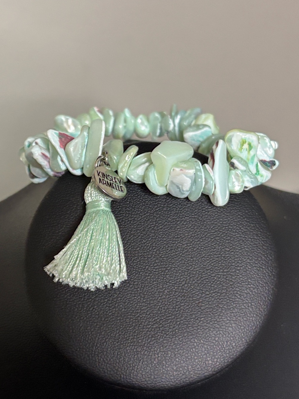 Kinsley Armelle Boho Shell Mint Green Chip Stretch Bracelet Tassel